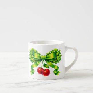 Lucky Clover Bow with Cherries Green Design Espressotasse