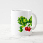 Lucky Clover Bow with Cherries Green Design Jumbo-Tasse (Vorderseite Rechts)