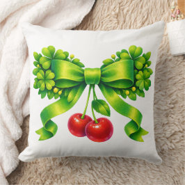 Lucky Clover Bow with Cherries Green Design Kissen
