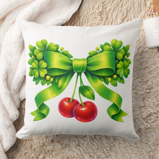 Lucky Clover Bow with Cherries Green Design Kissen (Decke)