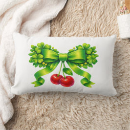 Lucky Clover Bow with Cherries Green Design Lendenkissen