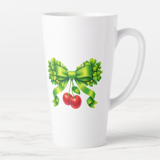 Lucky Clover Bow with Cherries Green Design Milchtasse (Rechts)