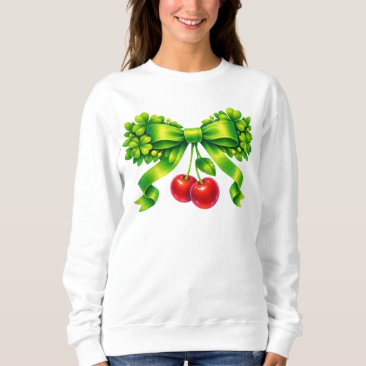 Lucky Clover Bow with Cherries Green Design Sweatshirt (Vorderseite)