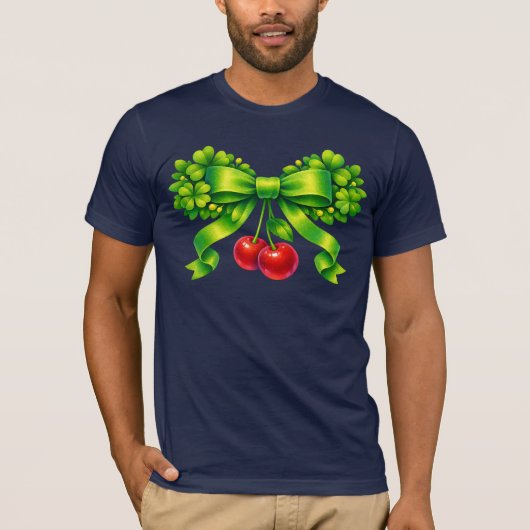 Lucky Clover Bow with Cherries Green Design T-Shirt (Vorderseite)
