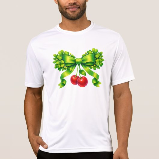Lucky Clover Bow with Cherries Green Design T-Shirt (Vorderseite)