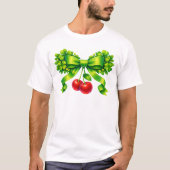 Lucky Clover Bow with Cherries Green Design T-Shirt (Vorderseite)