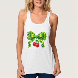 Lucky Clover Bow with Cherries Green Design Tank Top