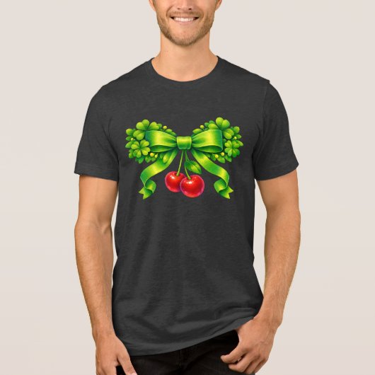 Lucky Clover Bow with Cherries Green Design Tri-Blend Shirt (Vorderseite)