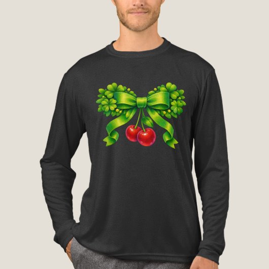 Lucky Clover Bow with Cherries Green Design Tri-Blend Shirt (Vorderseite)