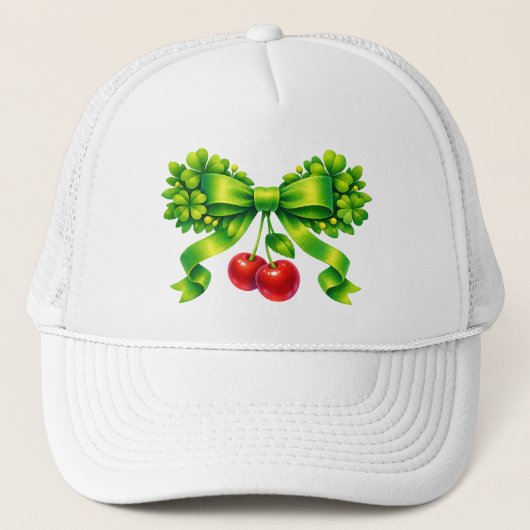 Lucky Clover Bow with Cherries Green Design Truckerkappe (Vorderseite)