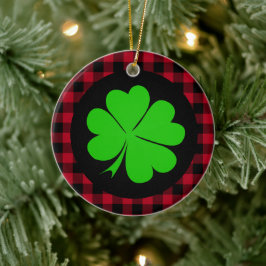 Lucky Clover Charme, Kleeblatt, roter Büffel karie Keramik Ornament