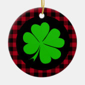 Lucky Clover Charme, Kleeblatt, roter Büffel karie Keramik Ornament (Vorne)