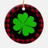 Lucky Clover Charme, Kleeblatt, roter Büffel karie Keramik Ornament (Hinten)