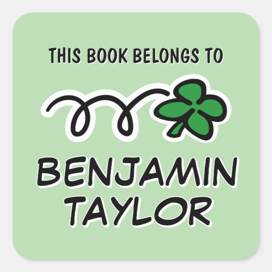 Lucky clover doodle personalized bookplate sticker (Vorderseite)