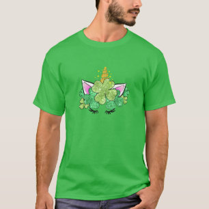 Lucky Clover Green Kleeblatts Unicorn Girls St Pat T-Shirt