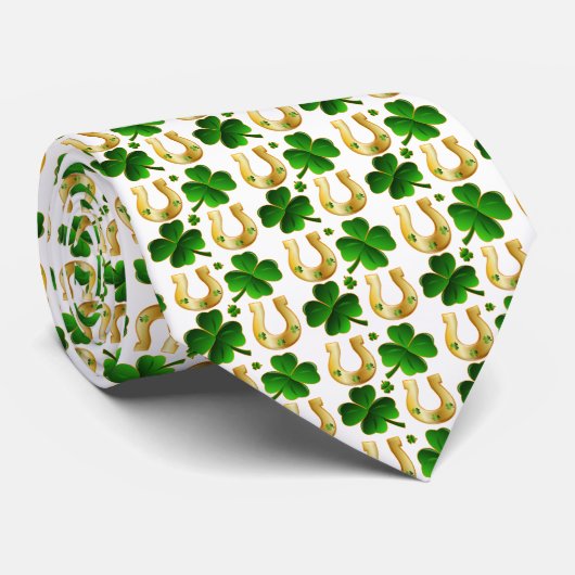 Lucky Clover Horseshos Gemustert White Neck Tie Krawatte (Gerollt)