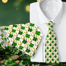 Lucky Clover Horseshos Gemustert White Neck Tie