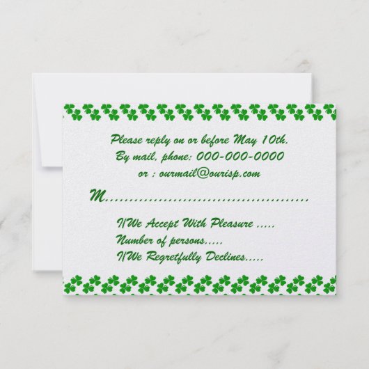 Lucky Clover Irish Wedding RSVP Karte (Vorderseite)