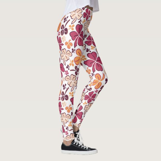 Lucky Clover Kleeblatt Red Pattern St Patrick Day Leggings (Rechts)