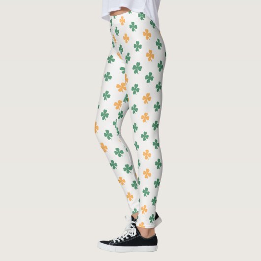 Lucky Clover Pattern Green Orange St Patrick's Day Leggings (Links)