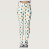 Lucky Clover Pattern Green Orange St Patrick's Day Leggings (Vorderseite)