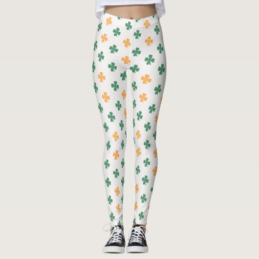 Lucky Clover Pattern Green Orange St Patrick's Day Leggings (Vorderseite)