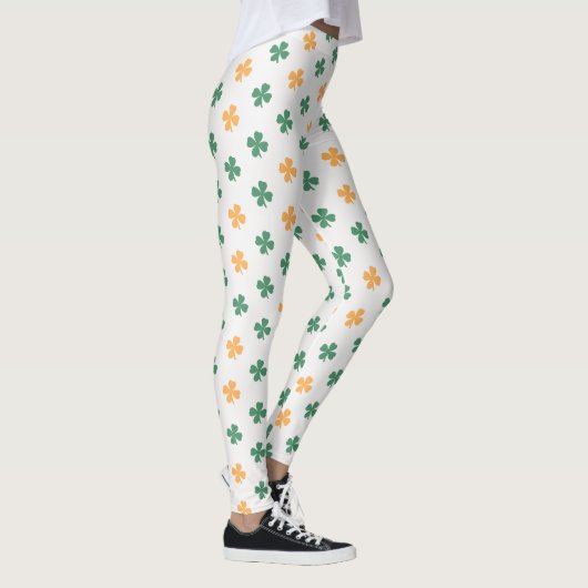 Lucky Clover Pattern Green Orange St Patrick's Day Leggings (Rechts)