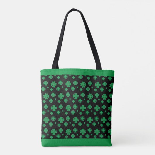 Lucky Clover Pattern in Grün und Schwarz Tasche (Rückseite)