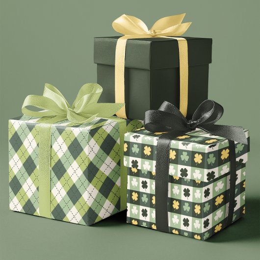 Lucky Clover St. Paddy's Day Kleeblatt Set von 3 Geschenkpapier Set