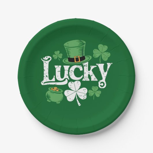 Lucky Clover St Patrick's Day Kleeblatt Vintag Pappteller (Vorderseite)
