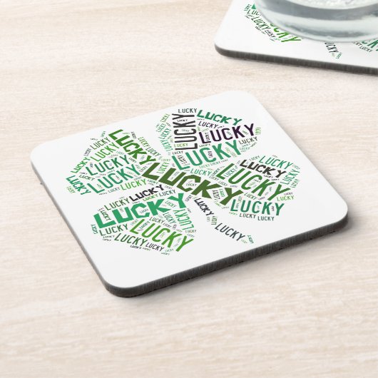 Lucky Clover Word Art Cork Untersetzer (Linke Seite)