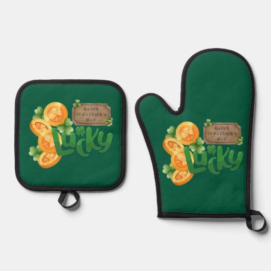 Lucky Coin Oven Mitt and Pot Holders Set (Vorderseite)