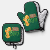 Lucky Coin Oven Mitt and Pot Holders Set (Vorderseite/Rückseite)