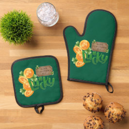 Lucky Coin Oven Mitt and Pot Holders Set
