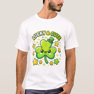 Lucky & Cute Shamrock Kawaii Design T-Shirt