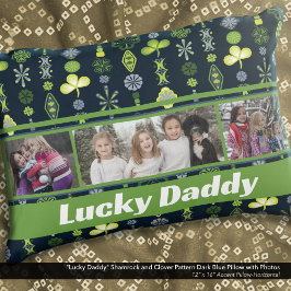 "Lucky Daddy" Kleeblatt Clover Pattern Blue Foto Dekokissen