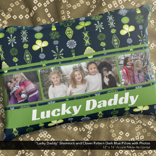 "Lucky Daddy" Kleeblatt Clover Pattern Blue Foto Dekokissen