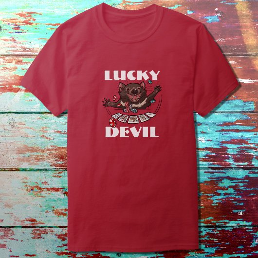 Lucky Devil Tasmanian Devil Poker Player Cartoon T-Shirt