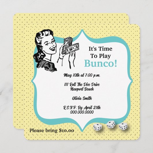 Lucky Dice Player Bunco Party Einladung (Vorne/Hinten)