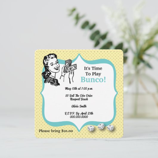 Lucky Dice Player Bunco Party Einladung (Stehend Vorderseite)