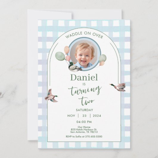 Lucky Duck Birthday Invite Photo Any Age Einladung (Vorderseite)