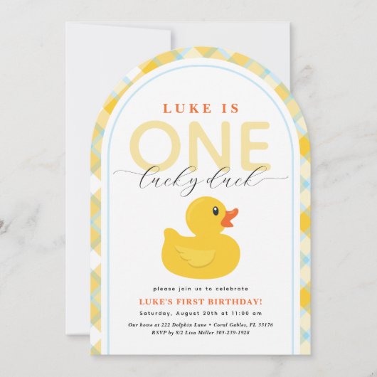 Lucky Duck First Birthday Arch Invitation Einladung (Vorderseite)