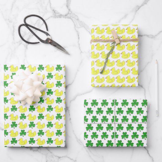 Lucky Duck Rubby Duck Kleeblatt Clover Viel Glück Geschenkpapier Set (Vorderseite)