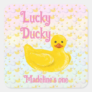 Lucky Ducky Einladung zum ersten Geburtstag Quadratischer Aufkleber