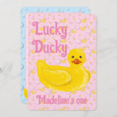 Lucky Ducky First Birthday Invitation Einladung (Vorne/Hinten)