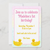 Lucky Ducky First Birthday Invitation Einladung (Rückseite)