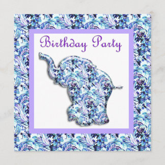 LUCKY ELEPHANT BIRTHDAY PARTY INVITATION BLUE EINLADUNG