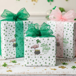 Lucky Flamingo Green Shamrock Geschenkpapier