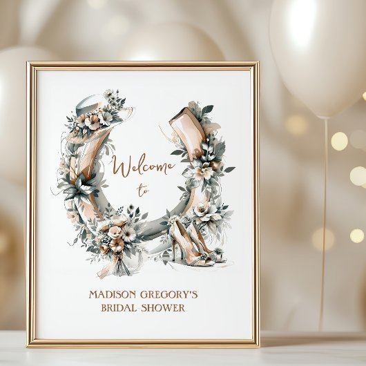 Lucky Floral Horseshoe Derby Bridal Shower Welcome Poster
