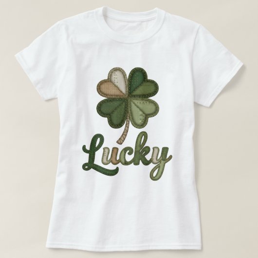 Lucky Four Leaf Clover Faux Patchwork T-Shirt (Design vorne)